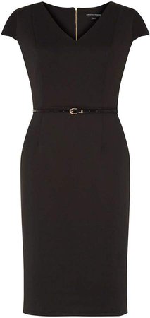 Black Scuba Belted Pencil Dress - ShopStyle