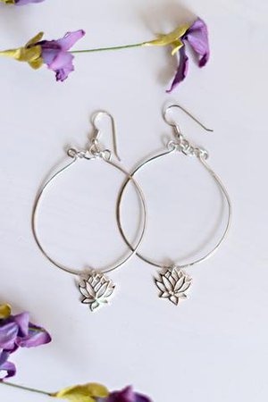 Silver Hoop and Lotus Flower Earrings, Statement Earrings – Fabulous Creations Jewelry