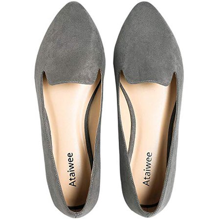 Amazon.com | Ataiwee Women's Wide Width Flat Shoes - Pointy Toe Slip On Cozy Classic Suede Cute Ballet Flats.(1905019, GRMF, 10W) Grey | Flats
