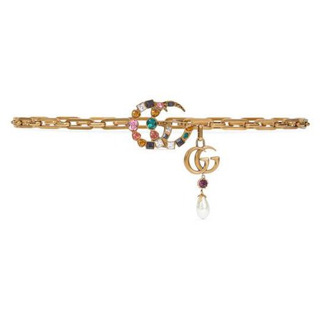Chain belt with crystal Double G buckle in Gold-toned chain | Gucci Women's Belts