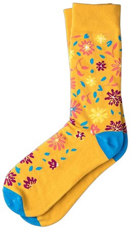 Men's Funky Hipster Floral Flowers Crew Dress Socks yellow