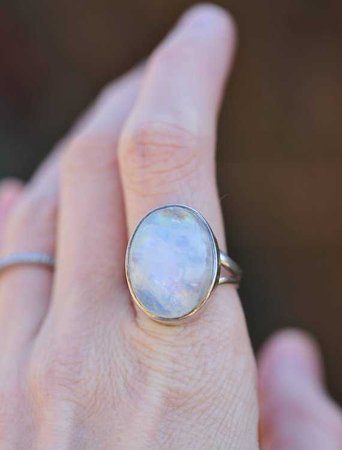 Vintage Dome Rainbow Moonstone Sterling Silver Statement Ring
