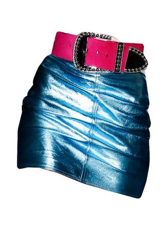 80s faux leather latex chunky belt pink blue skirt mini  moschino