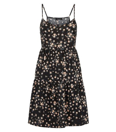 Black Floral Strappy Mini Sundress | New Look