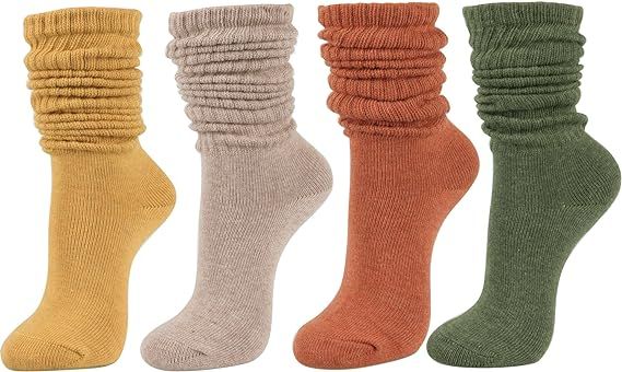 STYLEGAGA Women's Fall Winter Slouch Knit Socks Slouchy Socks Women Scrunch Socks Women Scrunchie Socks (Basic Cotton Knit_Rib Assorted Fall Color_4Pair) at Amazon Women’s Clothing store