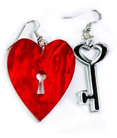 kitschy heart and key earrings