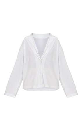 White Towelling Oversized Long Sleeve Shirt | PrettyLittleThing USA