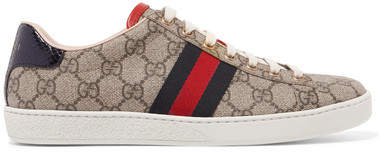 Ace Gg Supreme Metallic Watersnake-trimmed Logo-print Coated-canvas Sneakers - Gray