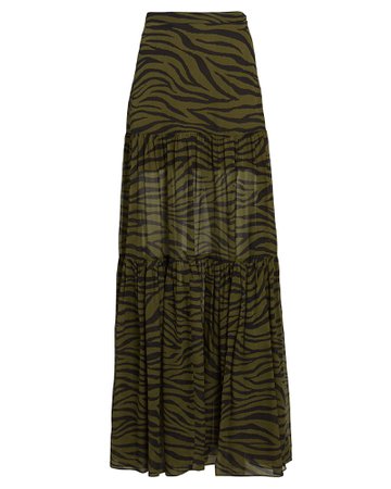 Veronica Beard Serence Zebra Silk Maxi Skirt | INTERMIX®