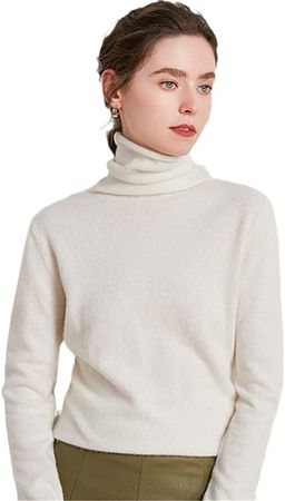 Women's 100% Wool Knit Pullover Sweater Fall Winter High Necked Slim Loose Bottoming Shirt at Amazon Women’s Clothing store
