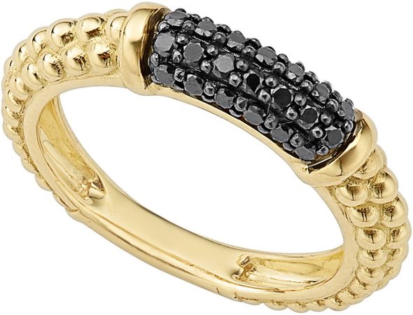Gold & Black Caviar Black Diamond Pave Stacking Ring