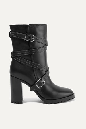 90 Buckled Leather Ankle Boots - Black