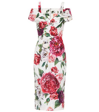 Floral-printed jacquard dress