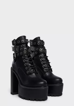 Widow Side Cutout Buckled Platform Boots - Black – Dolls Kill