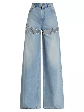 Shop Area Crystal-Embellished Wide-Leg Jeans | Saks Fifth Avenue