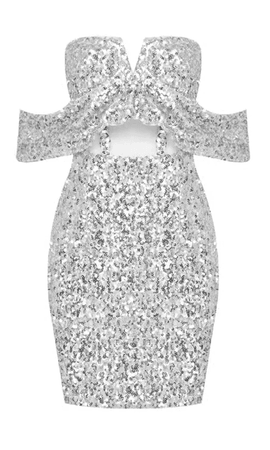 Styleofcb~ Sliver Sequin Strapless Mini Dress