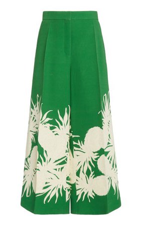 Pineapple-Print Wool-Silk Culotte Pants By Oscar De La Renta | Moda Operandi