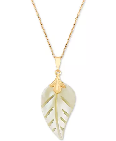 Macy's Mother-of-Pearl Leaf 18" Pendant Necklace in 10k Gold