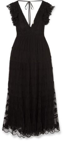 Fifi Embroidered Tulle And Voile Maxi Dress - Black