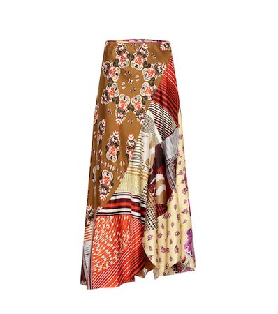 Printed silk midi skirt