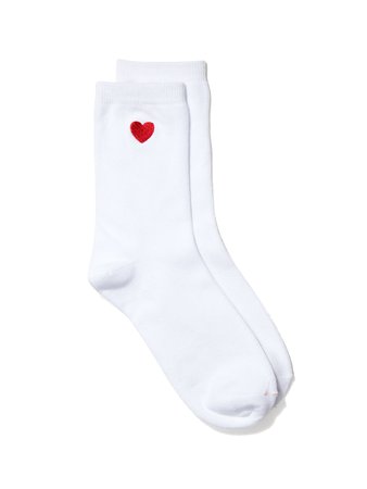 Heart Patch 3/4 Crew Sock White Red - Dotti Online