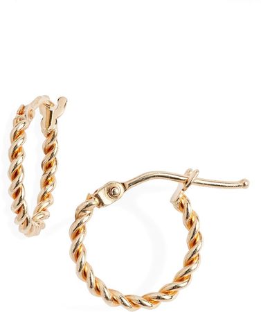 14K Gold Small Twisted Rope Hoop Earrings