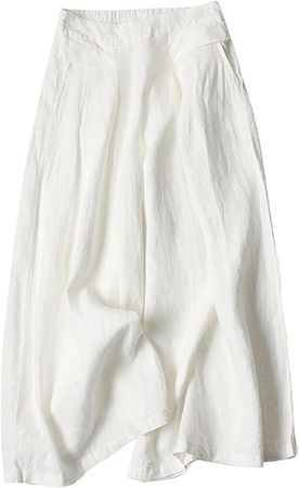 Bianstore Women's Culottes Linen Cropped Wide Leg Pants Elastic Waist Casual Palazzo Trousers with Pockets at Amazon Women’s Clothing store
