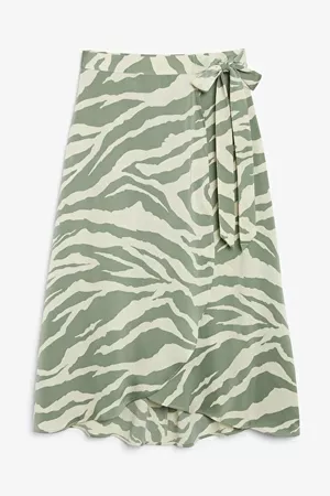 Satin wrap skirt - Pistachio animal print - Maxi skirts - Monki WW