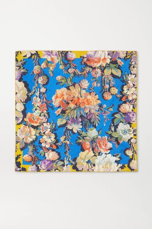 Blue Floral-print silk-twill scarf | Dries Van Noten | NET-A-PORTER