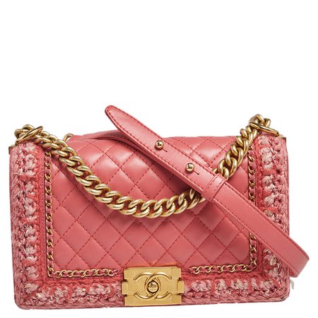 Chanel Coral Pink Quilted Leather and Tweed Trim Medium Jacket Boy Flap Bag Chanel | TLC