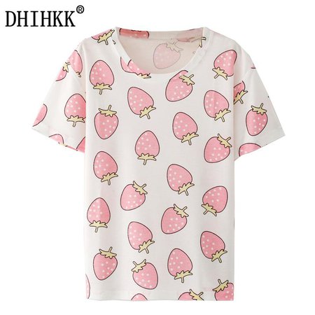 DHIHKK 2017 New Women T Shirt Fruit Strawberry Print O Neck Casual Womens Short Sleeve T Shirt Tee Tops Female Tshirt As Tee Shirts T Shirts Shopping Online From Paluo, $26.22| DHgate.Com