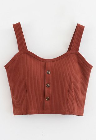 Buttoned Front Strappy Crop Tank Top in Rust red - Retro, Indie and Unique Fashion
