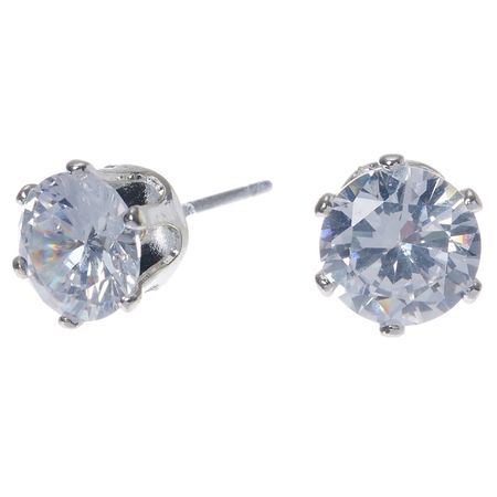 Silver-tone Cubic Zirconia Round Stud Earrings - 7MM | Claire's
