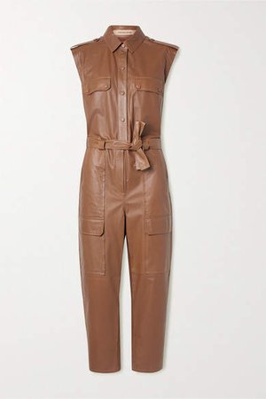 Belted Leather Jumpsuit - Light brown