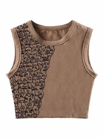 2022 Monochrome Face Ribbed Crop Tank Top Camel S In Tank Tops & Camis Online Store. Best For Sale | Emmiol.com