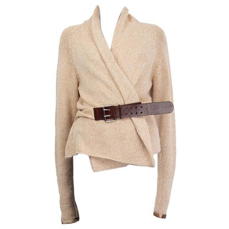 BRUNELLO CUCINELLI heather beige cashmere BELTED Cardigan Sweater M