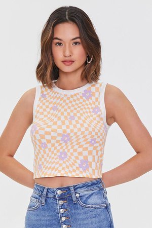 Checkered Print Floral Tank Top