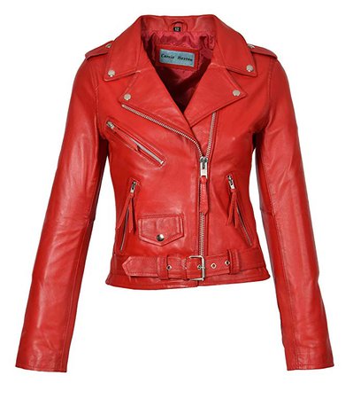 Womens Genuine Red Leather Biker Style Jacket Girls X-Zip Fitted Designer Coat - Garnet: Amazon.co.uk: Clothing