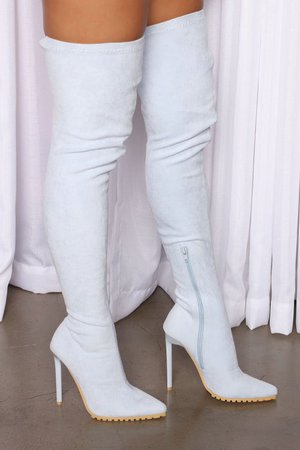 Extra Attention Over The Knee Boots - Light Blue, Shoes | Fashion Nova