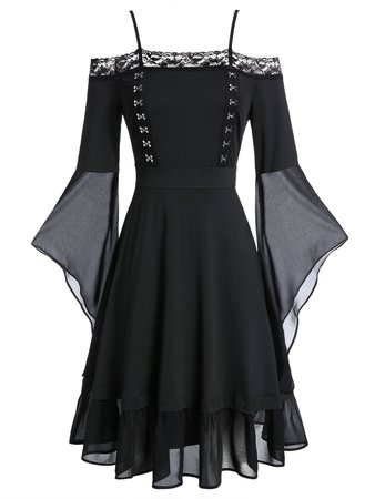 [33% OFF] Plus Size Hook And Eye Flare Sleeve Gothic Halloween Dress | Rosegal