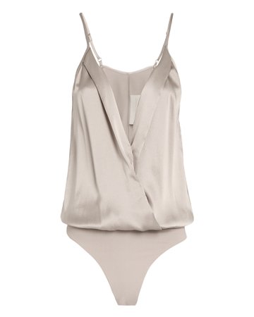 Silver Cami Wrap Thong Silk Bodysuit | Michelle Mason