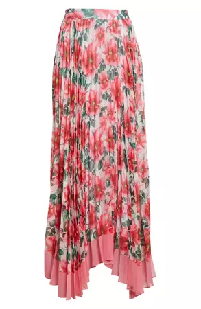 Alice + Olivia Katz Floral Sunburst Pleated Maxi Skirt | Nordstrom