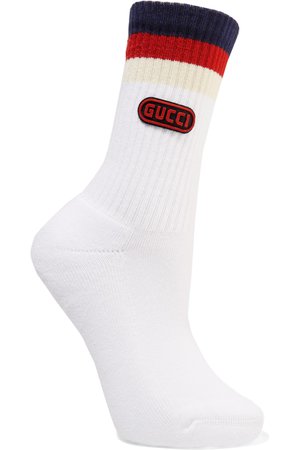 Gucci | Appliquéd striped ribbed cotton-blend socks | NET-A-PORTER.COM