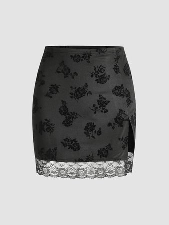 black skirt with flowers