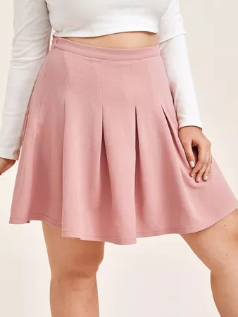 Plus Zipper Side Boxy Pleated Skirt | SHEIN USA