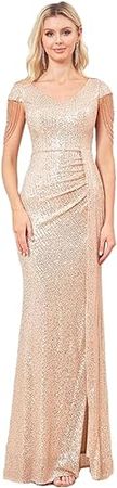 Niiyyjj V Neck Champagne Sequin Evening Dress Long Beading Cocktail Dresses Womens Wedding Party Dress at Amazon Women’s Clothing store