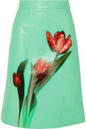 Prada | Floral-print leather midi skirt | NET-A-PORTER.COM