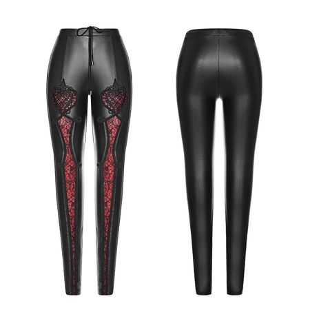 PUNK RAVE Gothic Elastic Waistband Flowers Embroidery Leather Leggings Vintage Embossed Mesh Lace Club Party Sexy Women Pants|Leggings| - AliExpress