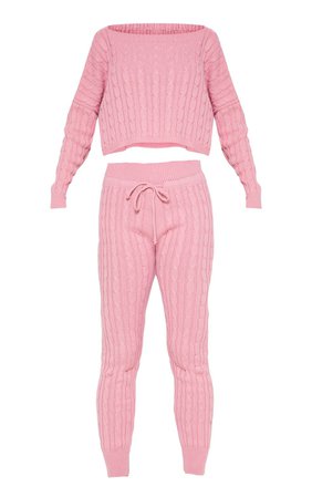 Hot Pink Cable Knit Jumper & Legging Set | PrettyLittleThing USA