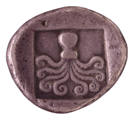 Silver didrachm with octopus, minted in Eretria, Euboea, c.510-490 BC